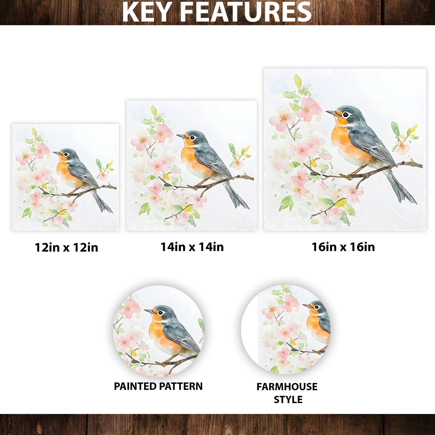 Spring American Robin Wall Decor Art | UV Print Wall Decor | Indoor Wall Art Canvas | 3 Sizes