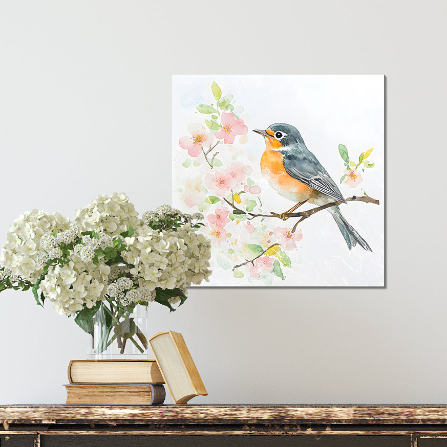 Spring American Robin Wall Decor Art | UV Print Wall Decor | Indoor Wall Art Canvas | 3 Sizes