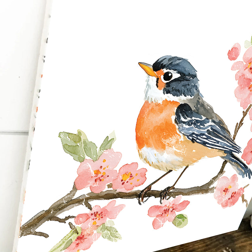 Spring American Robin Wall Decor Art | UV Print Wall Decor | Indoor Wall Art Canvas | 3 Sizes