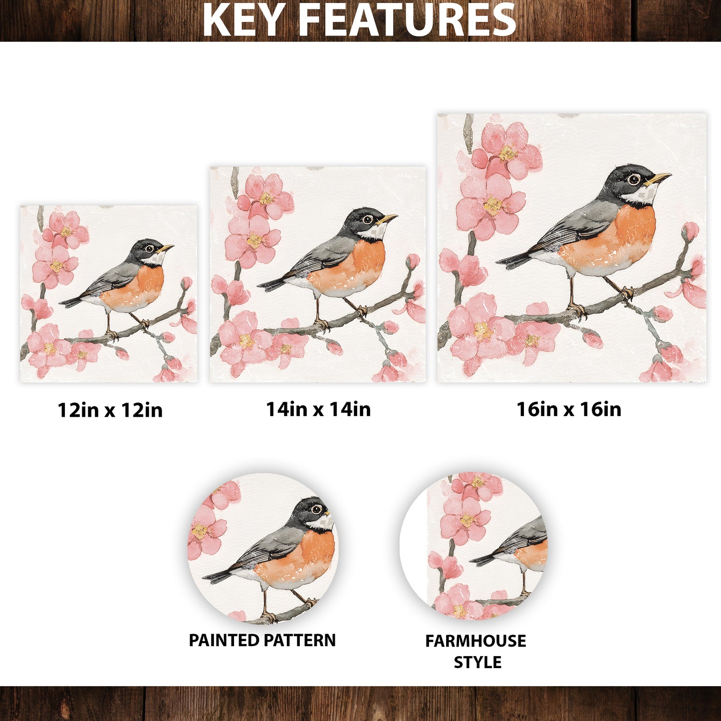 Spring American Robin Wall Decor Art | UV Print Wall Decor | Indoor Wall Art Canvas | 3 Sizes