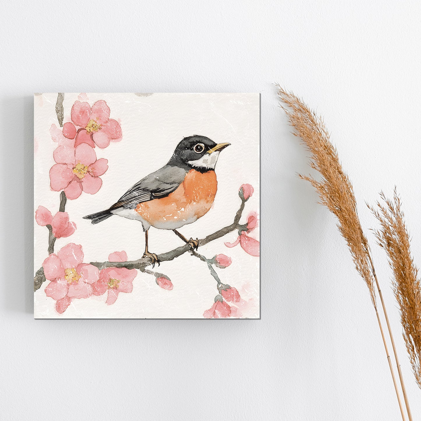 Spring American Robin Wall Decor Art | UV Print Wall Decor | Indoor Wall Art Canvas | 3 Sizes