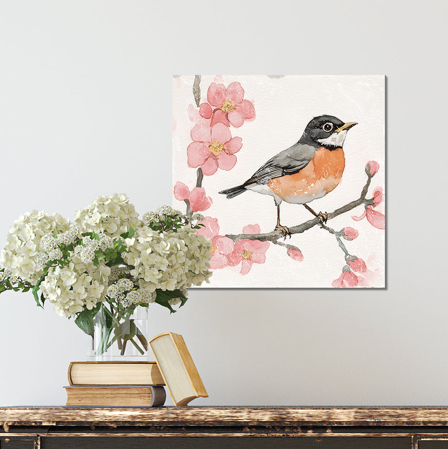 Spring American Robin Wall Decor Art | UV Print Wall Decor | Indoor Wall Art Canvas | 3 Sizes