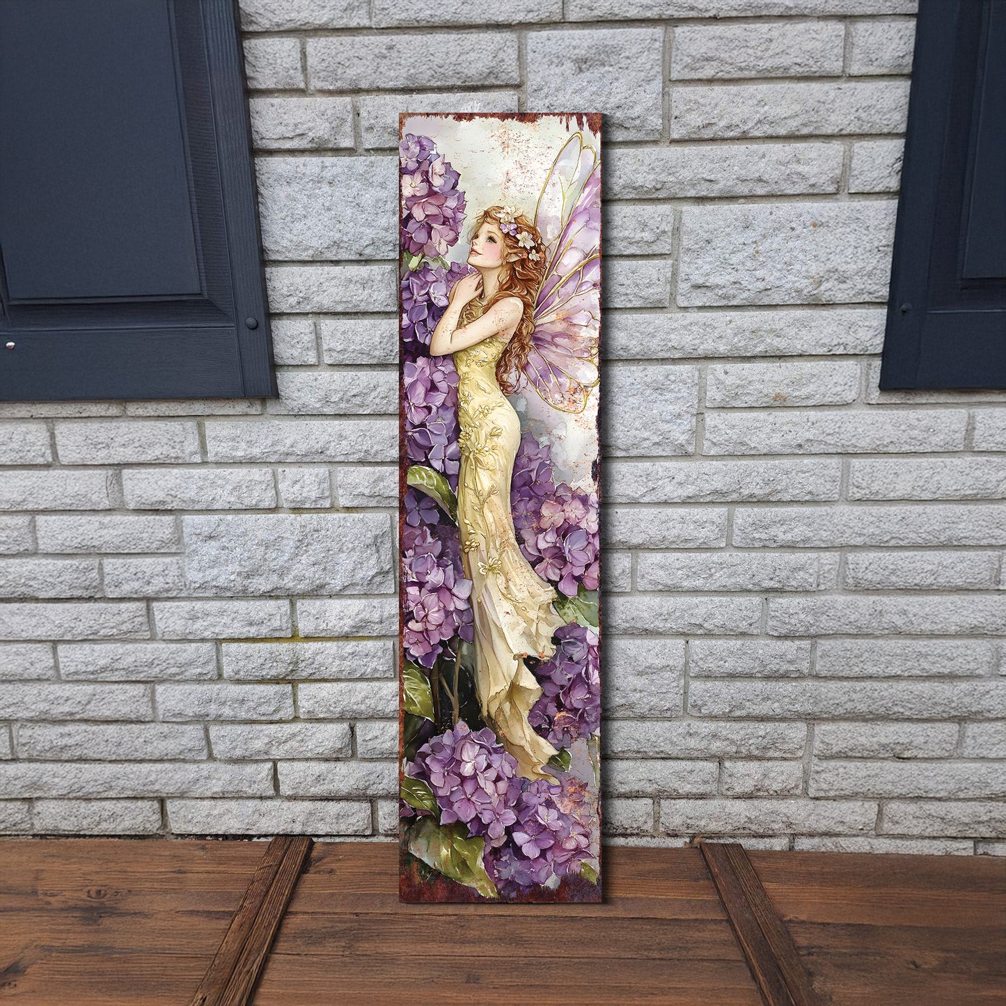 Spring Fairy Hydrangeas Porch Sign | Wooden Entryway Decor | UV Print | Front Porch Plaque | Seasonal Home Decor | 3 Sizes