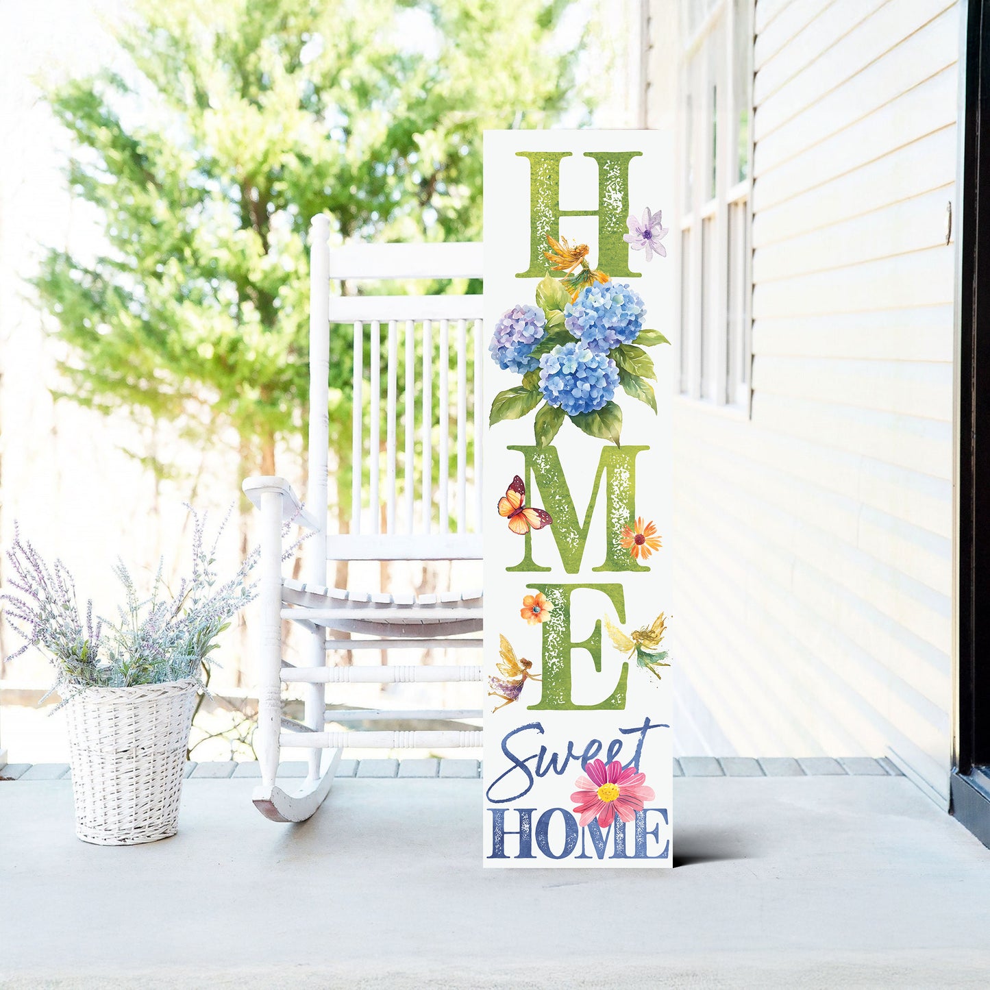 Spring Fairy Hydrangeas Home Sweet Home Porch Sign | Entryway Decor | UV Print | Front Porch Plaque | Seasonal Home Decor | 3 Sizes