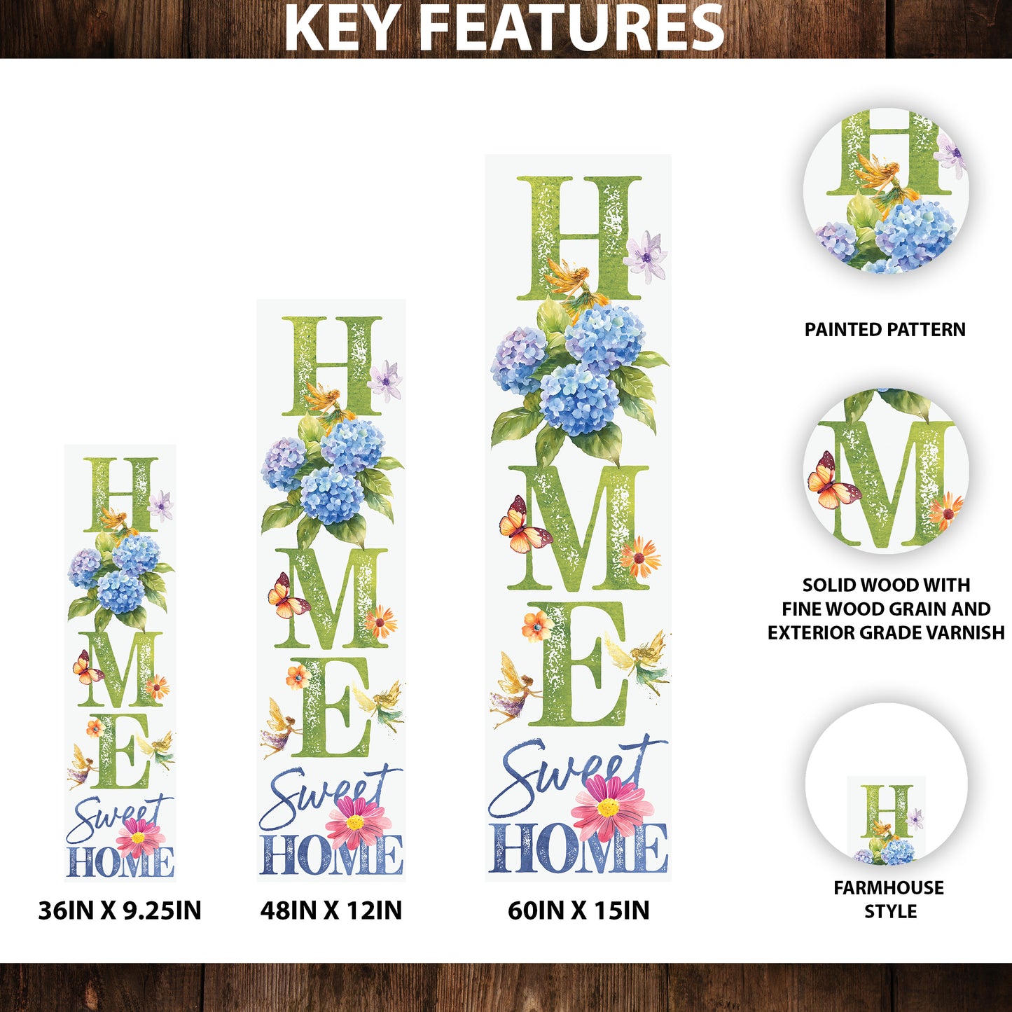 Spring Fairy Hydrangeas Home Sweet Home Porch Sign | Entryway Decor | UV Print | Front Porch Plaque | Seasonal Home Decor | 3 Sizes