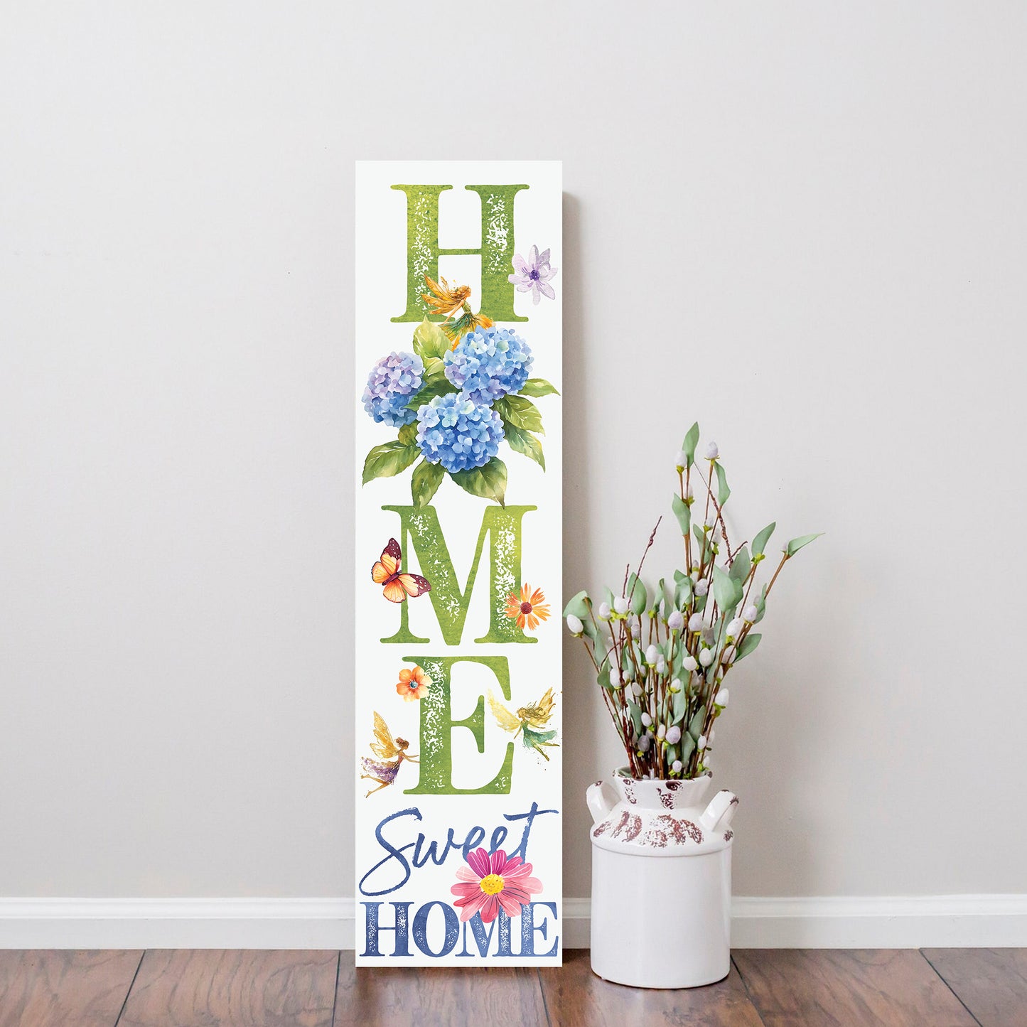 Spring Fairy Hydrangeas Home Sweet Home Porch Sign | Entryway Decor | UV Print | Front Porch Plaque | Seasonal Home Decor | 3 Sizes