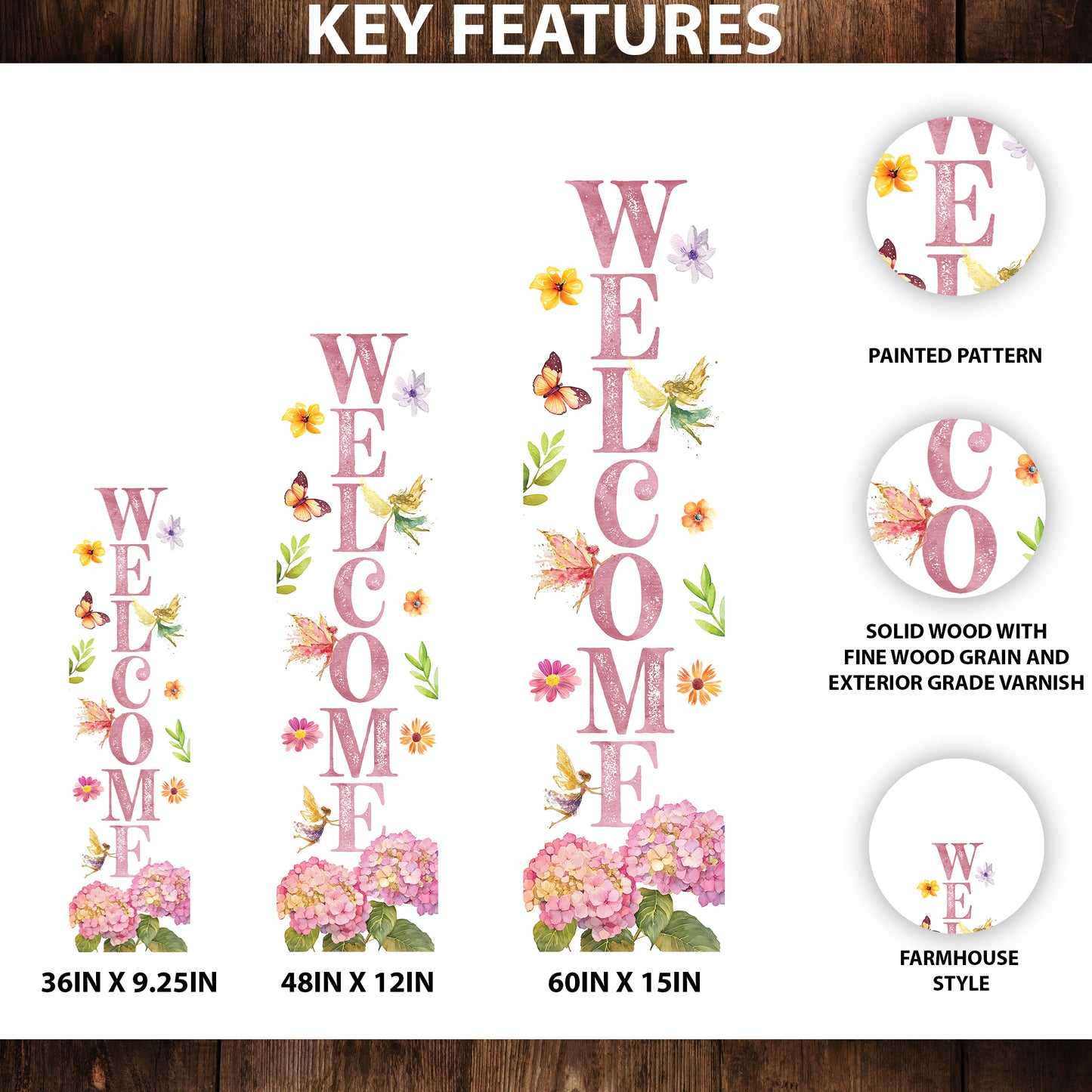 Spring Fairy Hydrangeas Welcome Porch Sign | Entryway Decor | UV Print | Front Porch Plaque | Seasonal Home Decor | 3 Sizes