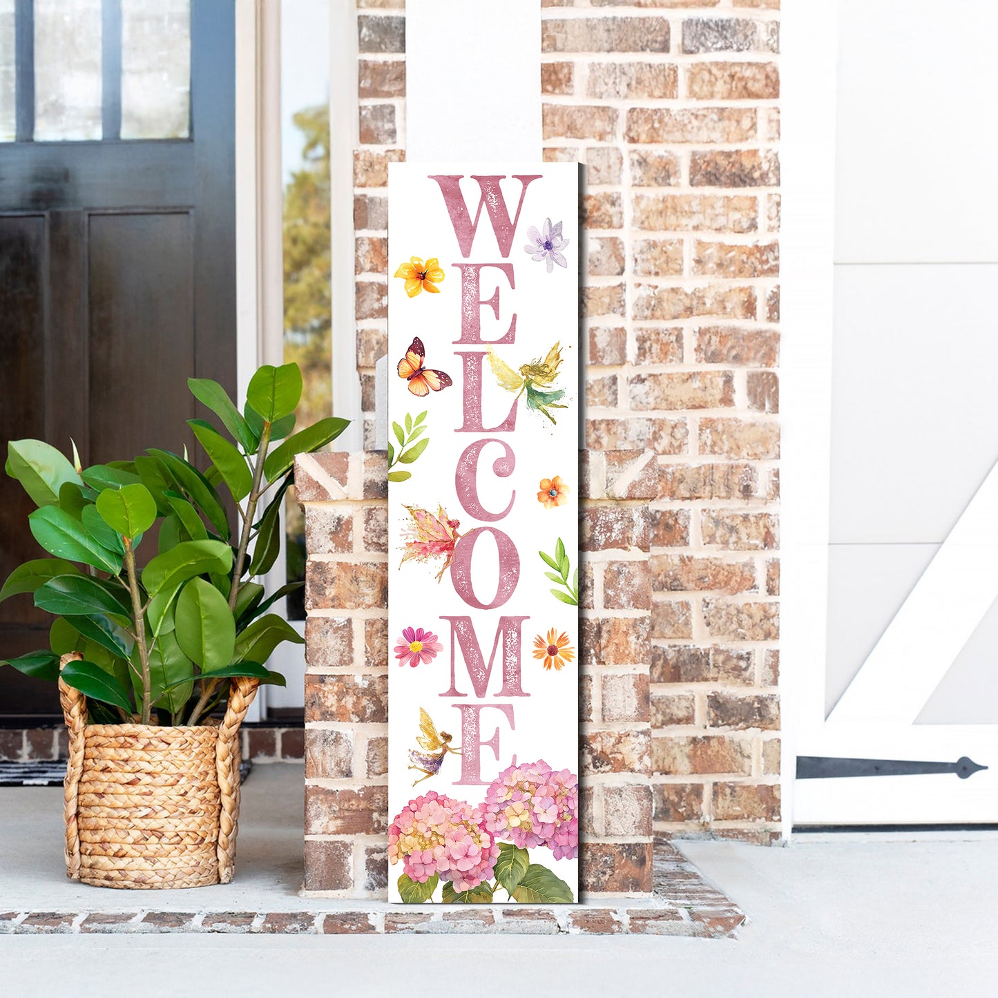 Spring Fairy Hydrangeas Welcome Porch Sign | Entryway Decor | UV Print | Front Porch Plaque | Seasonal Home Decor | 3 Sizes