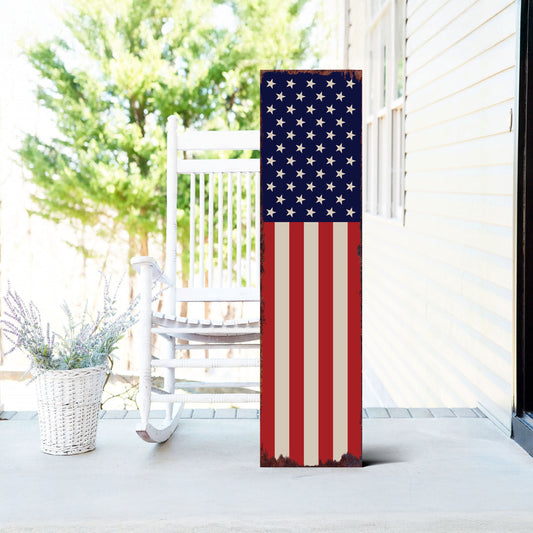 4th of July USA Flag Porch Sign | Vertical Patriotic Decor | Americana Front Porch Sign | UV Print | Multi Sizes for Entryway or Yard