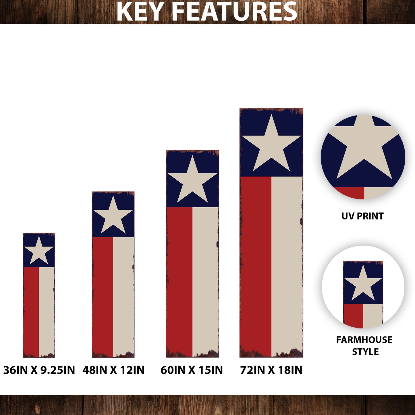 4th of July Texas Flag Porch Sign | Vertical Entryway Decor | UV Printed Patriotic Porch Sign | Seasonal Outdoor Decor | Multi Sizes