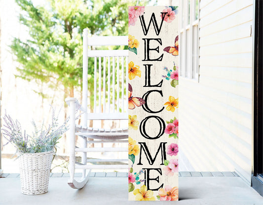 36in Spring Welcome Sign for Front Door - Wooden Porch Sign, Front Porch Decor, Home Decor Indoor Outdoor Wood Sign