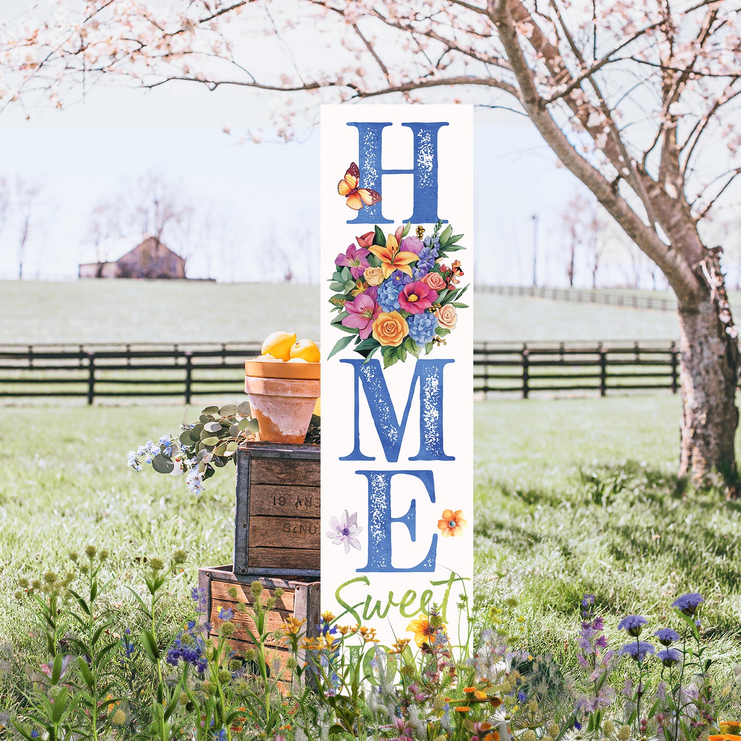 Spring Floral Home Sweet Home Decor Porch Sign | Entryway Decor | UV Print | Front Porch Plaque | Home Decor | 3 Sizes