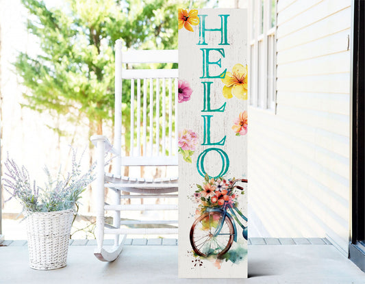 36in Spring Hello Porch Sign for Front Door - Wooden Porch Sign, Front Porch Decor, Home Decor Sign