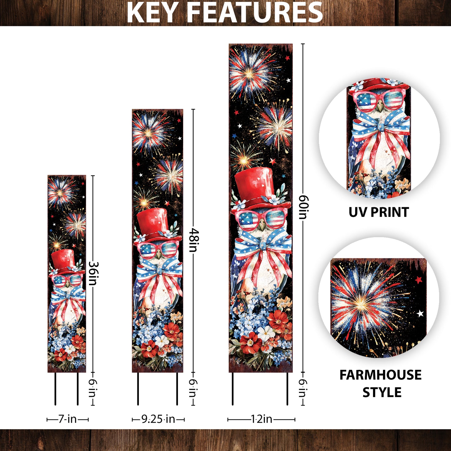 4th of July Owl & Fireworks Garden Stake | Multi Sizes | Perfect Patriotic Yard Independence Day Garden Decor | Outdoor Stake Sign