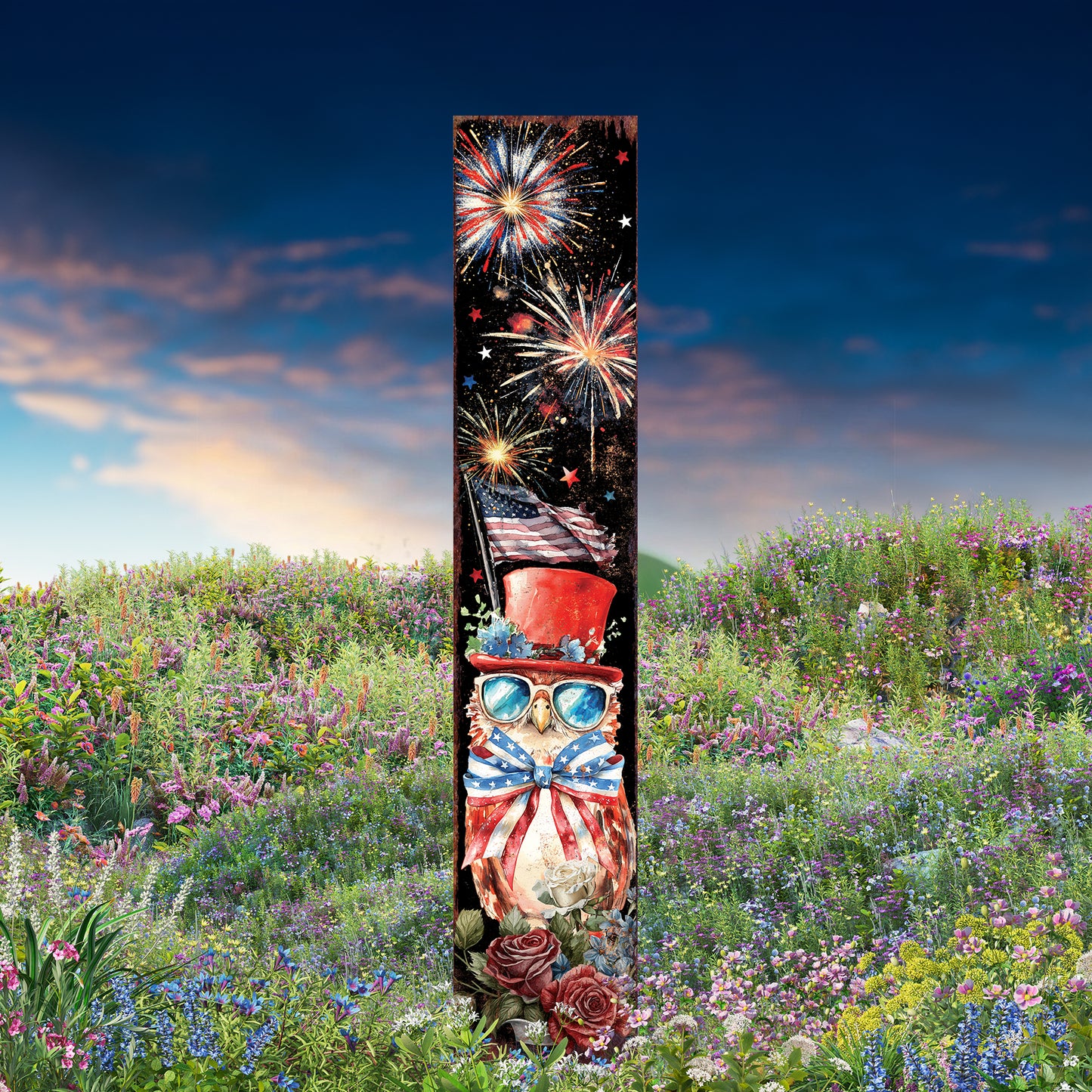 4th of July Owl & Fireworks Garden Stake | Multi Sizes | Perfect Patriotic Yard Independence Day Garden Decor | Outdoor Stake Sign