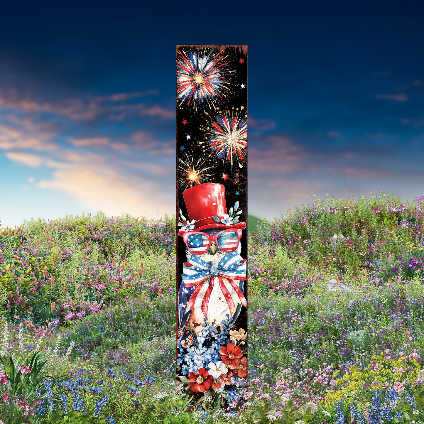 4th of July Owl & Fireworks Garden Stake | Multi Sizes | Perfect Patriotic Yard Independence Day Garden Decor | Outdoor Stake Sign