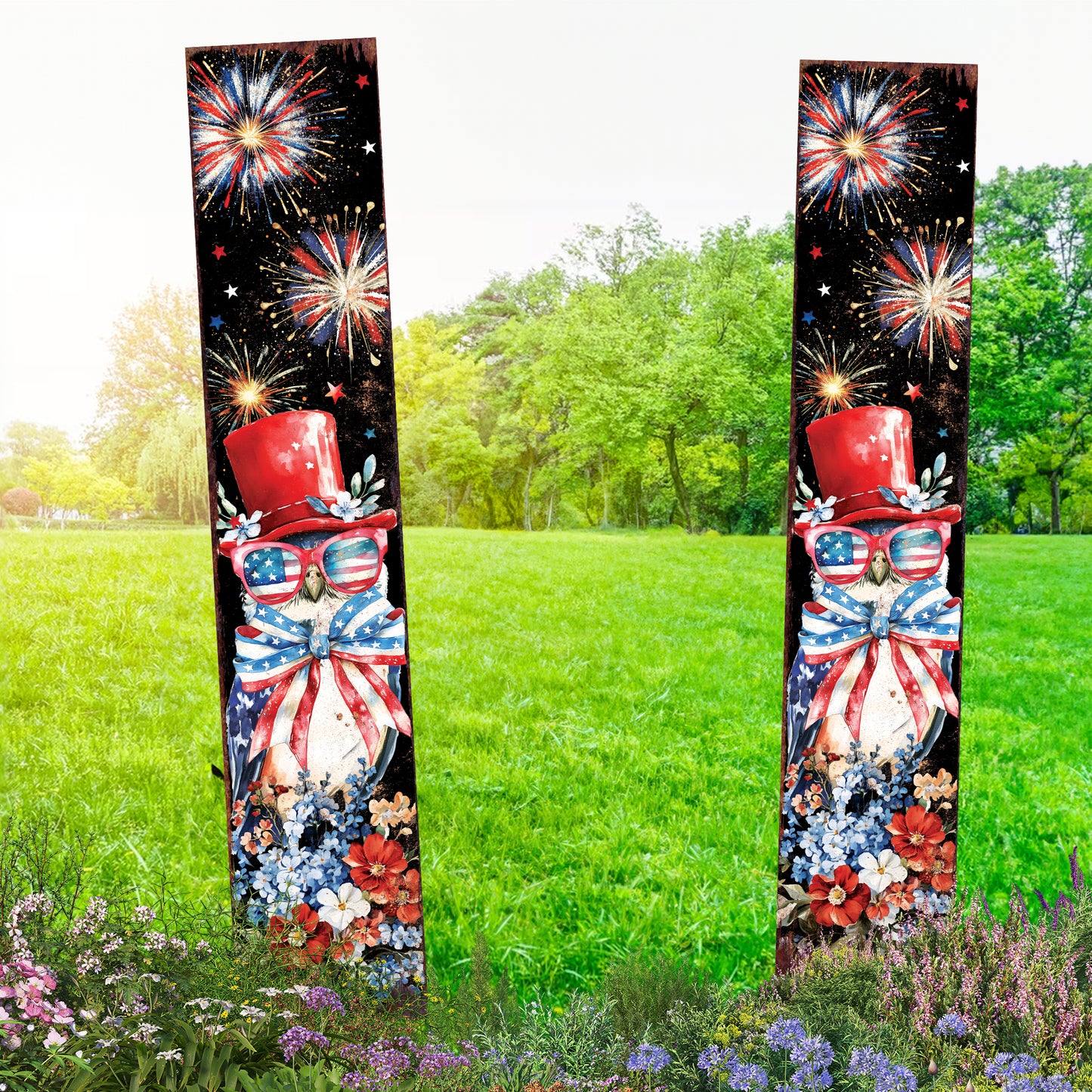 4th of July Owl & Fireworks Garden Stake | Multi Sizes | Perfect Patriotic Yard Independence Day Garden Decor | Outdoor Stake Sign