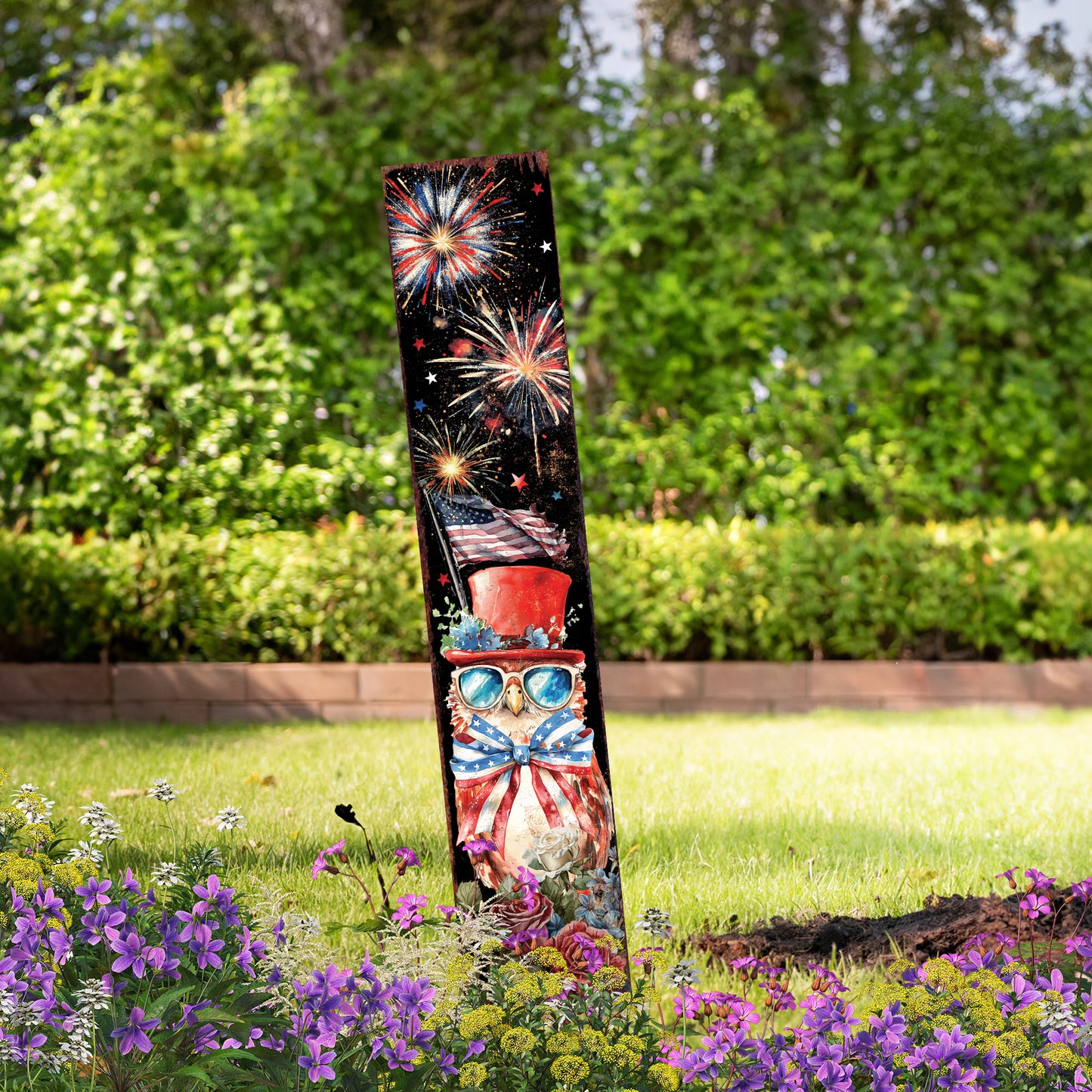 4th of July Owl & Fireworks Garden Stake | Multi Sizes | Perfect Patriotic Yard Independence Day Garden Decor | Outdoor Stake Sign
