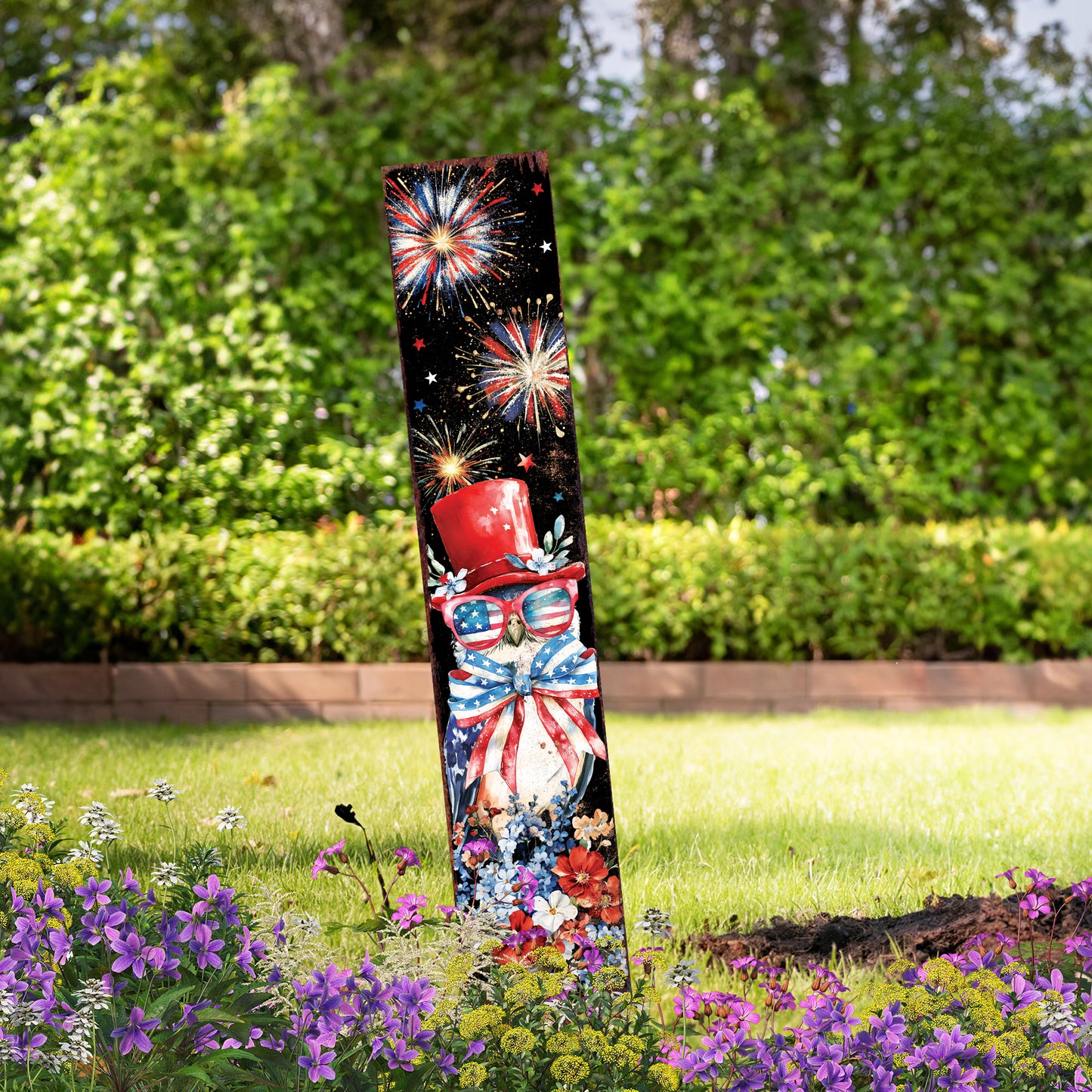 4th of July Owl & Fireworks Garden Stake | Multi Sizes | Perfect Patriotic Yard Independence Day Garden Decor | Outdoor Stake Sign