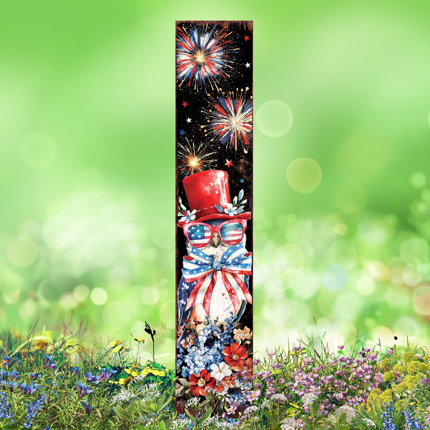 4th of July Owl & Fireworks Garden Stake | Multi Sizes | Perfect Patriotic Yard Independence Day Garden Decor | Outdoor Stake Sign