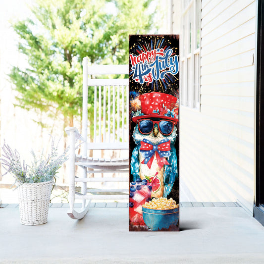 4th of July Porch Sign with Fireworks & Owl | Patriotic Outdoor Decor | Multi Sizes | Perfect for Porch, Yard, Garden, or Front Door