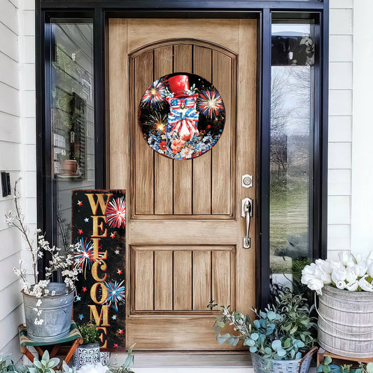 4th of July Owl & Fireworks Door Hanger | Multi Sizes | Patriotic Independence Day Front Door and Indoor Wall Decor