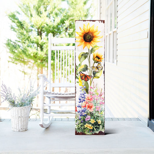 Summer Wildflower Porch Sign | Sunflower, Lupine, Poppy & Butterfly Design | Multi Sizes | Front Door, Porch, or Garden Decor