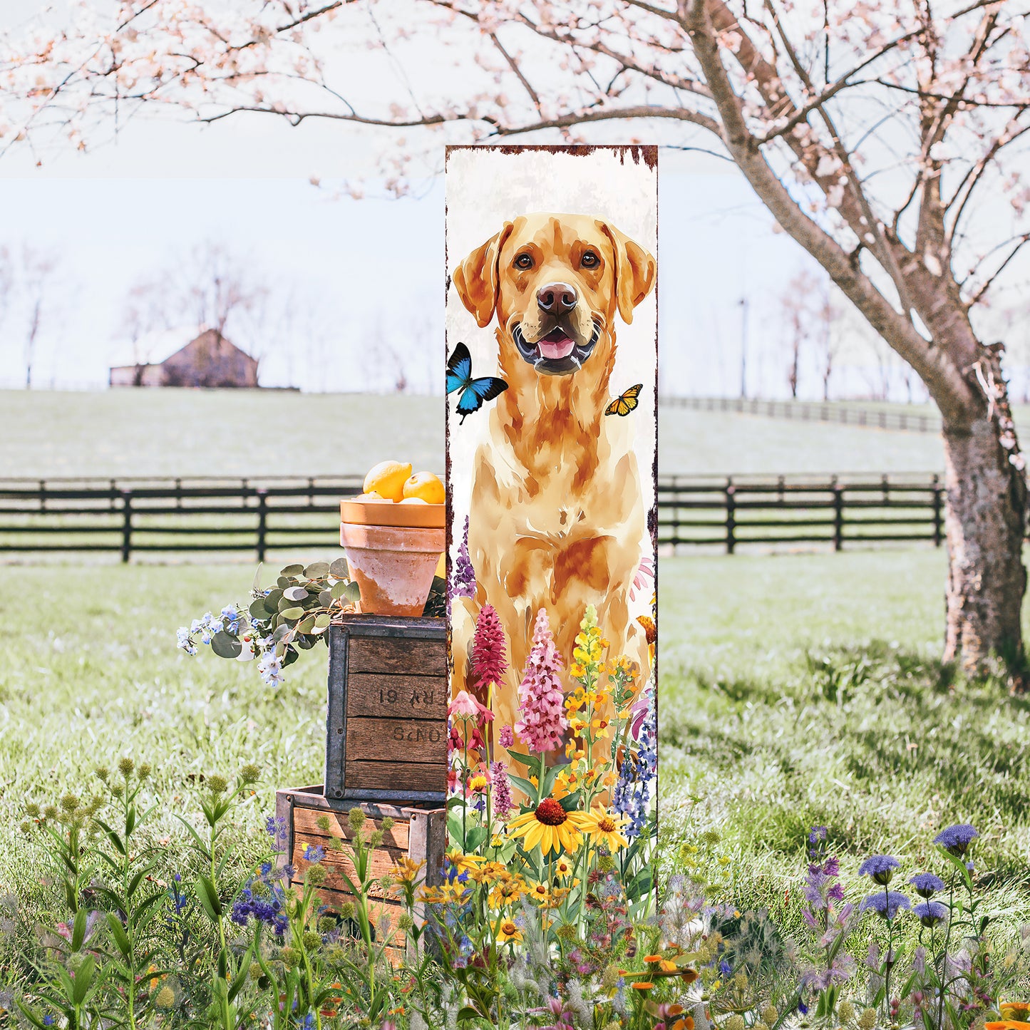 Summer Labrador Retriever Porch Sign | Wildflower Garden Design | Pet-Friendly Decor | Multi Sizes for Front Porch Decor