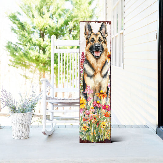 Summer German Shepherd Porch Sign | Wildflower Garden Design | Pet-Friendly Decor | Multi Sizes for Front Porch Decor