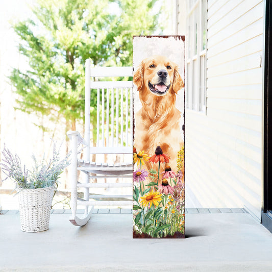 Summer Golden Retriever Porch Sign | Wildflower Garden Design | Pet-Friendly Decor | Multi Sizes for Front Porch Decor