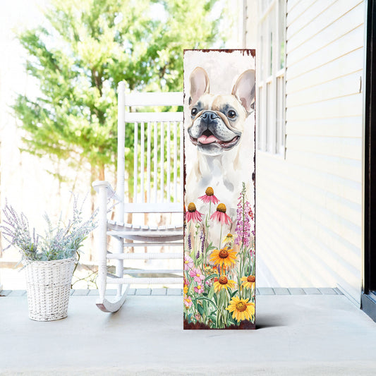 Summer Bulldog Porch Sign | Wildflower Garden Design | Pet-Friendly Decor | Multi Sizes for Front Porch Decor