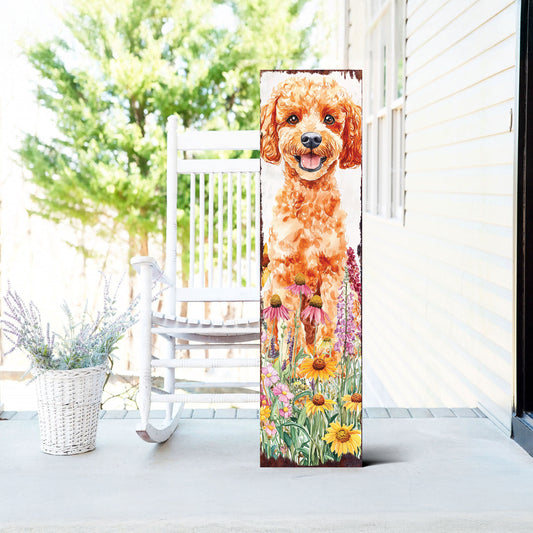 Summer Poodle Porch Sign | Wildflower Garden Design | Pet-Friendly Decor | Multi Sizes for Front Porch Decor