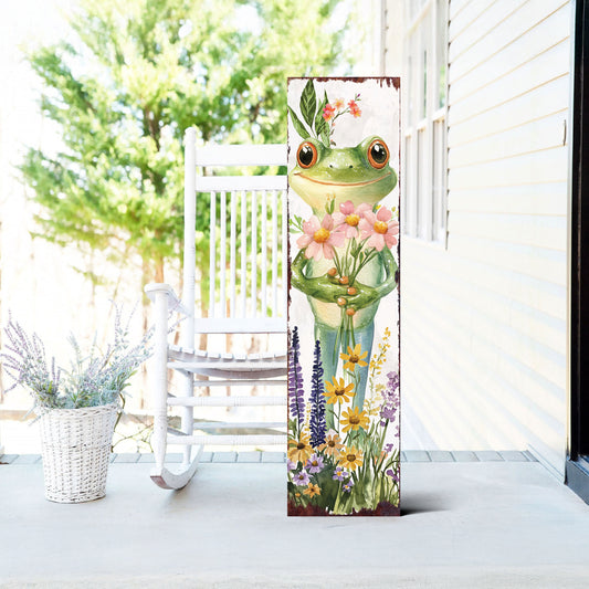 Summer Frog Porch Sign | Wildflower Garden Design | Pet-Friendly Decor | Multi Sizes for Front Porch Decor