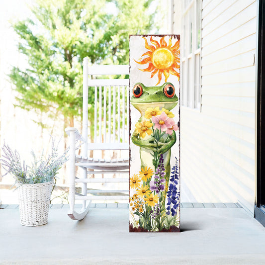 Summer Frog Porch Sign | Wildflower Garden Design | Pet-Friendly Decor | Multi Sizes for Front Porch Decor