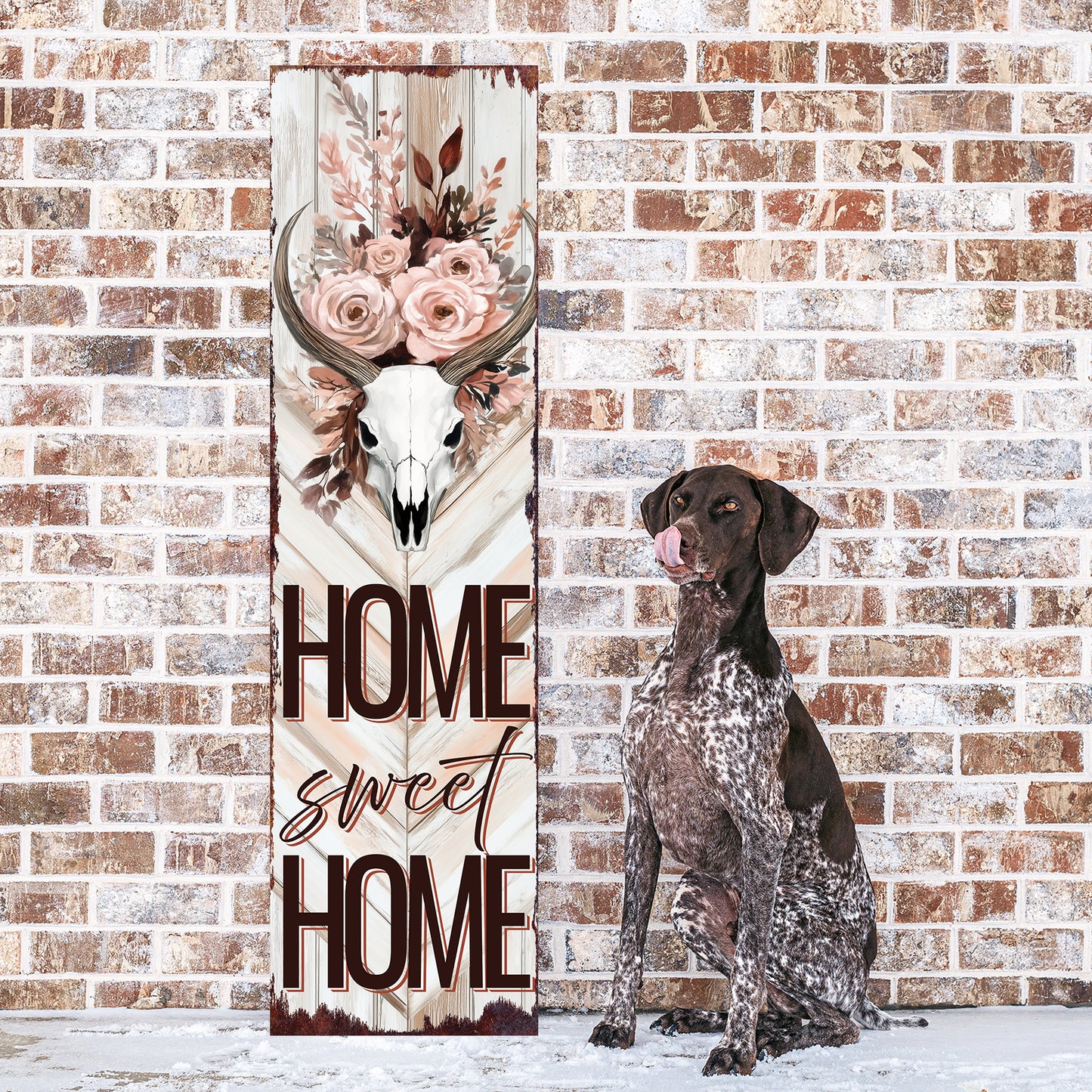 Summer Western Porch Sign | Home Sweet Home Bull Skull Floral Design | Multi Sizes | Rustic Garden Decor For Porch, Entryway, Or Yard
