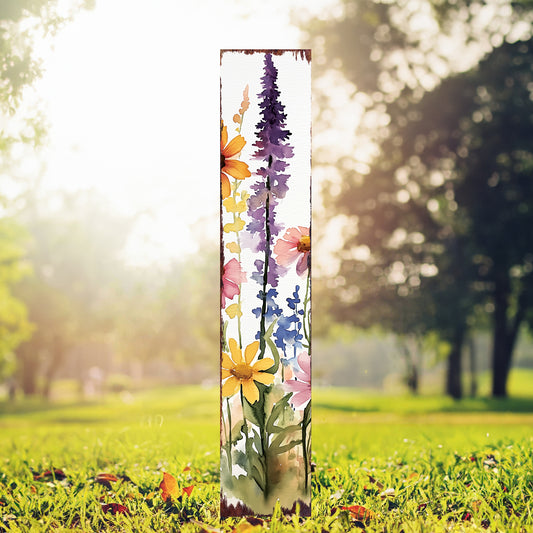 Summer Wildflowers Wooden Garden Stake Sign – Outdoor Floral Yard Décor | UV Print | Farmhouse Style | Multiple Sizes