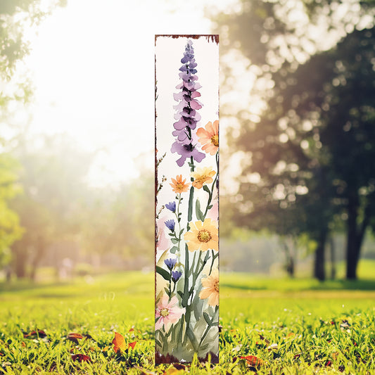 Summer Wildflowers Wooden Garden Stake Sign – Outdoor Floral Yard Décor | UV Print | Farmhouse Style | Multiple Sizes