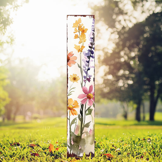 Summer Wildflowers Wooden Garden Stake Sign – Outdoor Floral Yard Décor | UV Print | Farmhouse Style | Multiple Sizes
