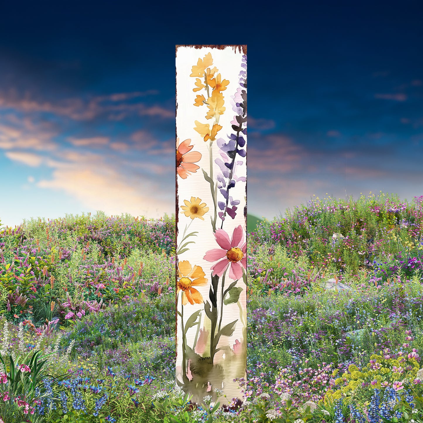 Summer Wildflowers Wooden Garden Stake Sign – Outdoor Floral Yard Décor | UV Print | Farmhouse Style | Multiple Sizes