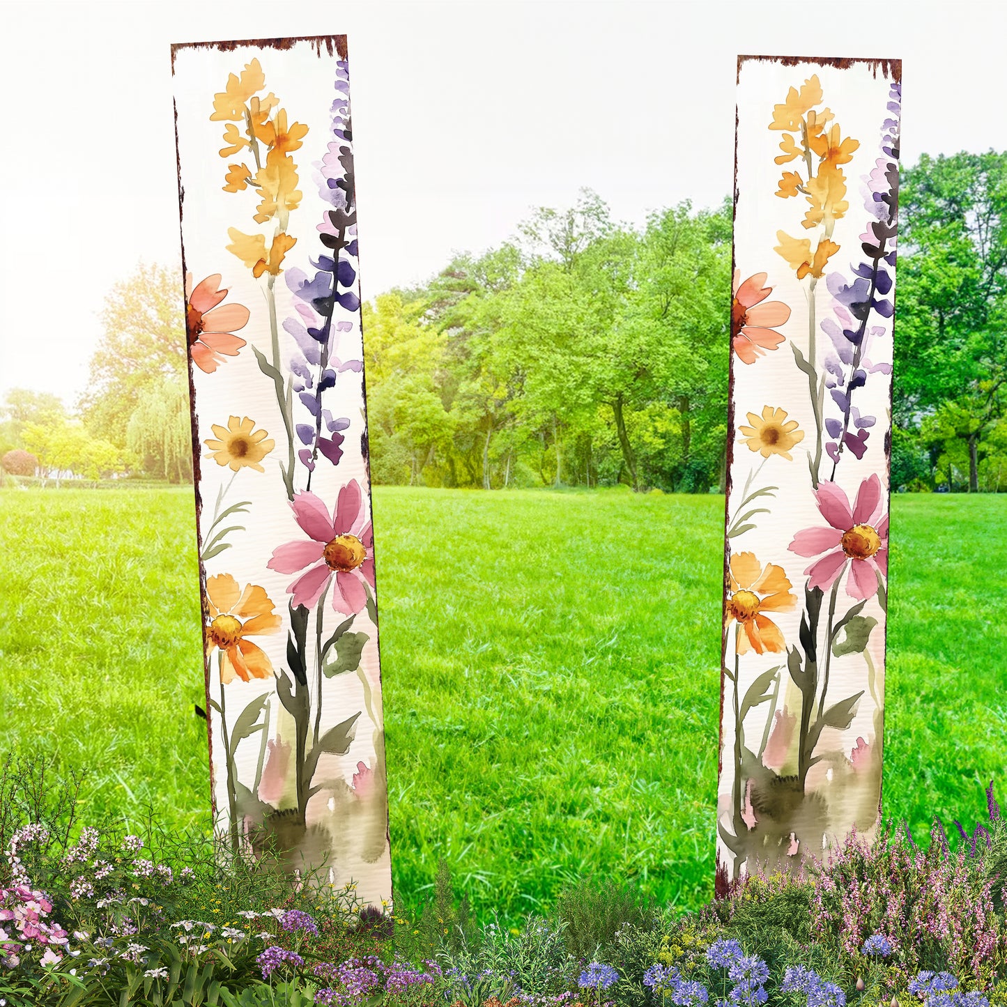 Summer Wildflowers Wooden Garden Stake Sign – Outdoor Floral Yard Décor | UV Print | Farmhouse Style | Multiple Sizes