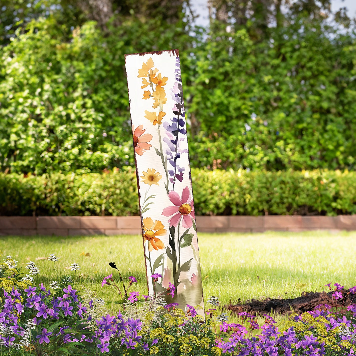 Summer Wildflowers Wooden Garden Stake Sign – Outdoor Floral Yard Décor | UV Print | Farmhouse Style | Multiple Sizes