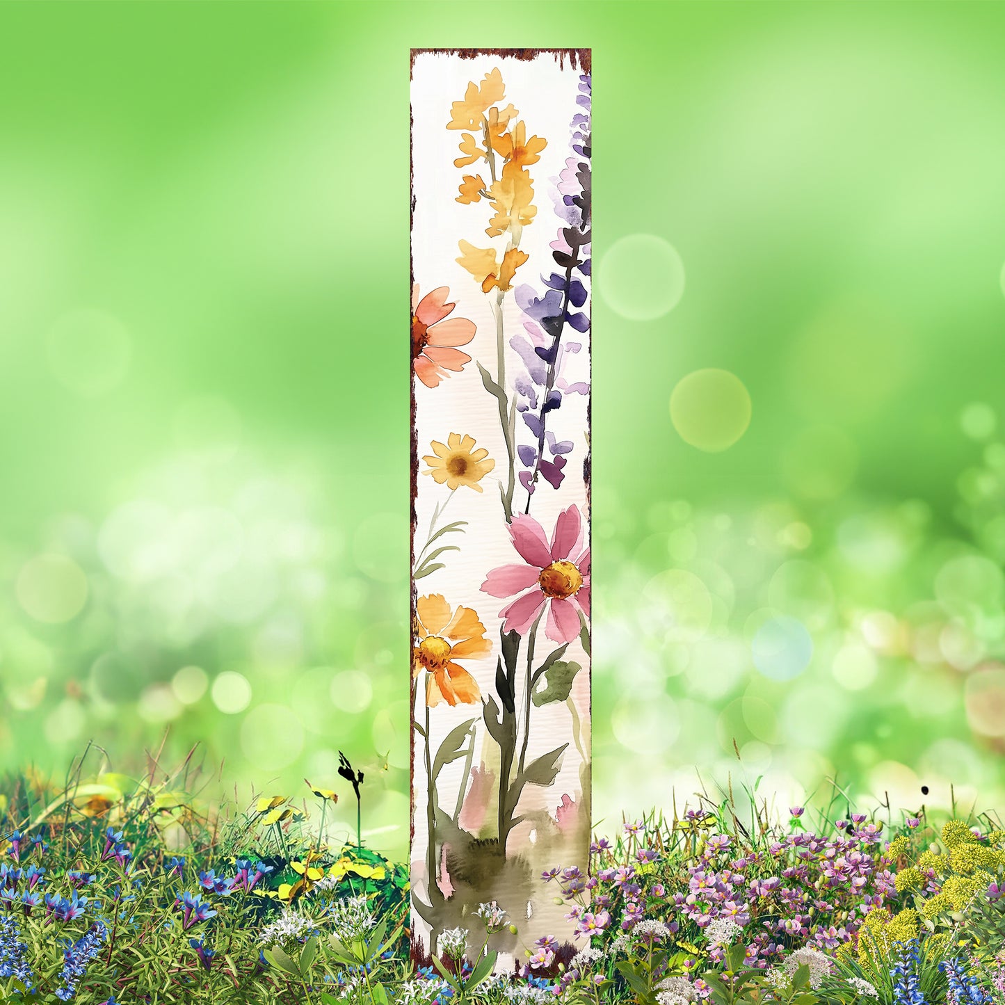 Summer Wildflowers Wooden Garden Stake Sign – Outdoor Floral Yard Décor | UV Print | Farmhouse Style | Multiple Sizes