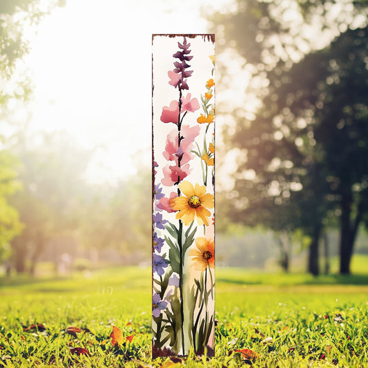 Summer Wildflowers Wooden Garden Stake Sign – Outdoor Floral Yard Décor | UV Print | Farmhouse Style | Multiple Sizes