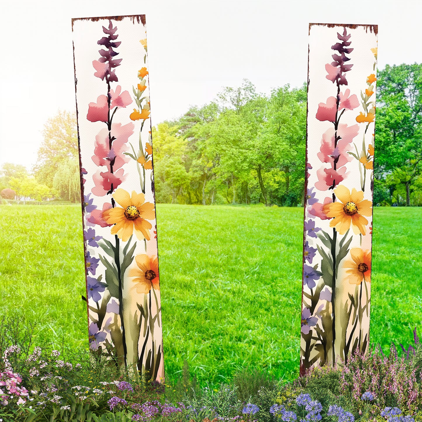 Summer Wildflowers Wooden Garden Stake Sign – Outdoor Floral Yard Décor | UV Print | Farmhouse Style | Multiple Sizes