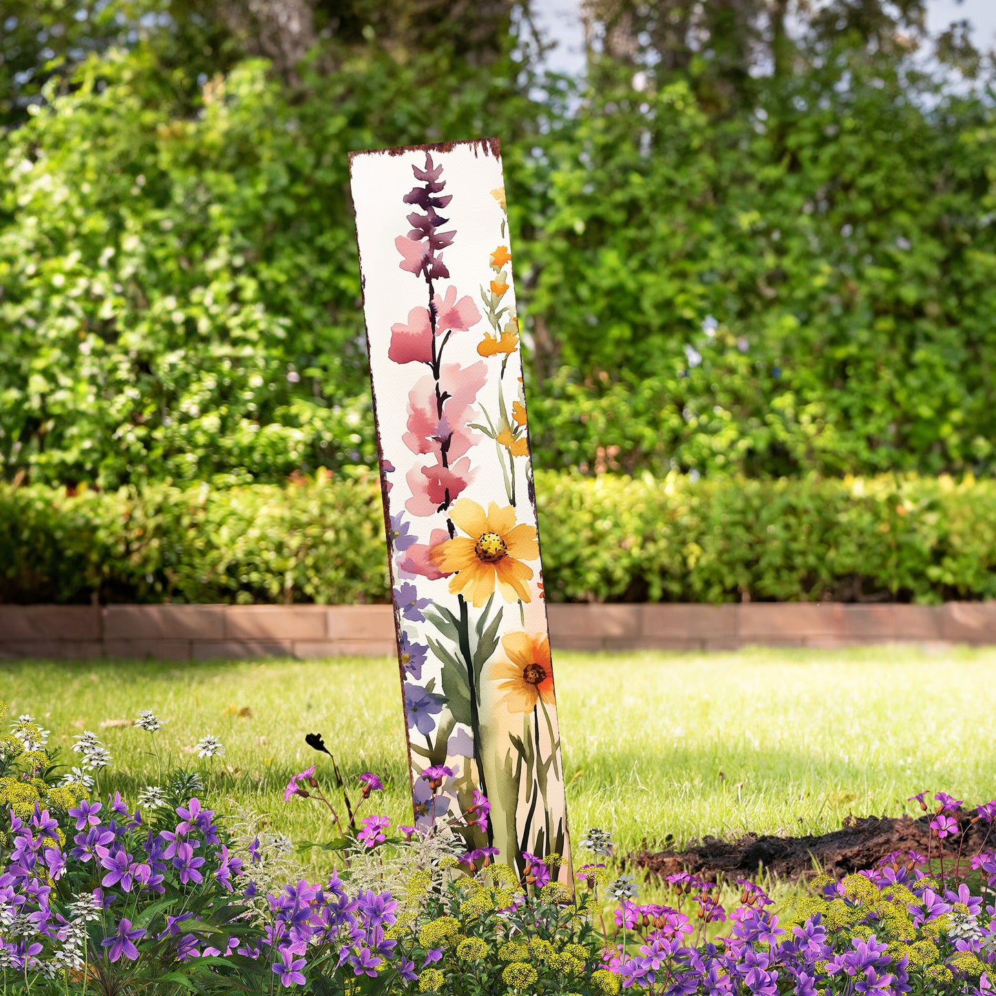 Summer Wildflowers Wooden Garden Stake Sign – Outdoor Floral Yard Décor | UV Print | Farmhouse Style | Multiple Sizes