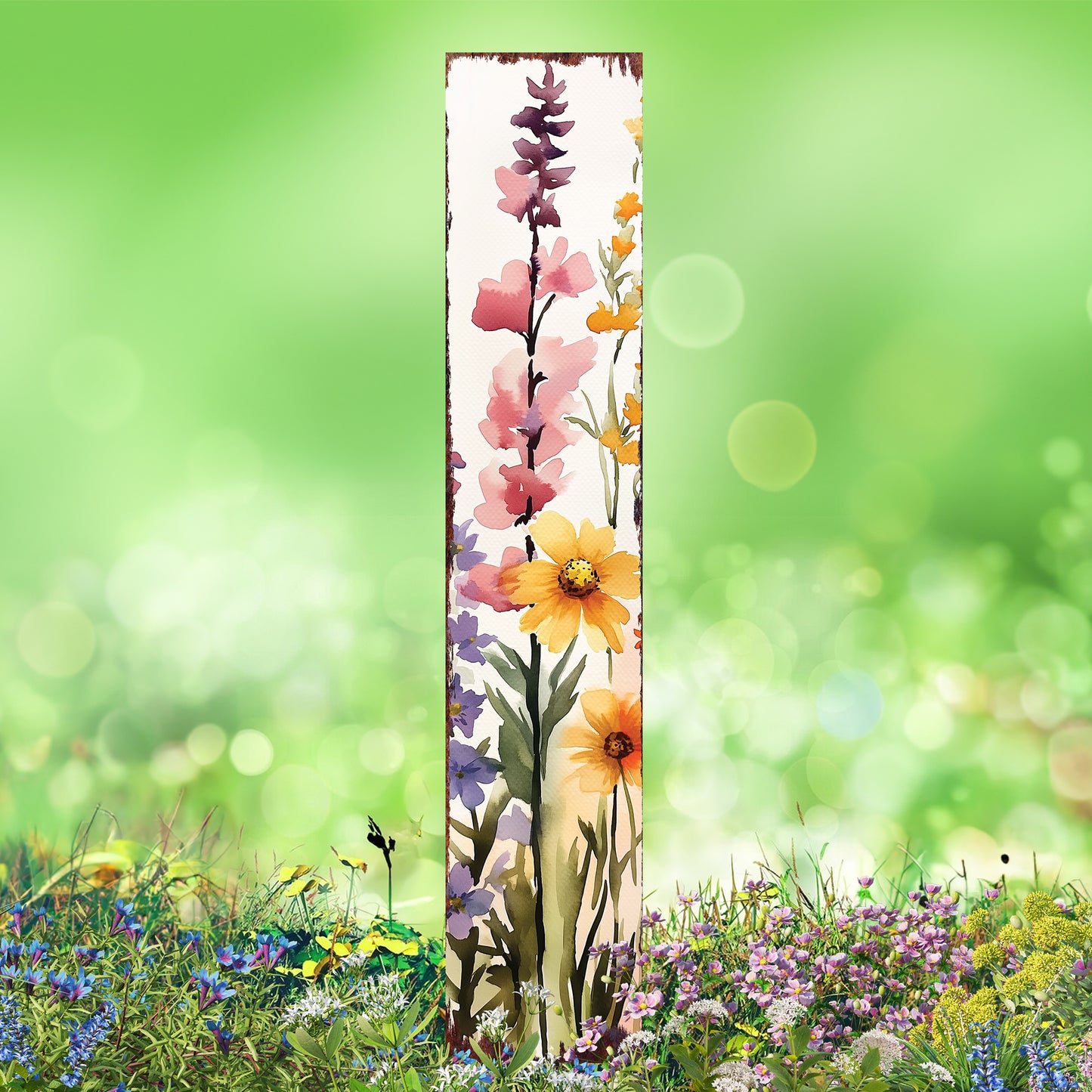Summer Wildflowers Wooden Garden Stake Sign – Outdoor Floral Yard Décor | UV Print | Farmhouse Style | Multiple Sizes