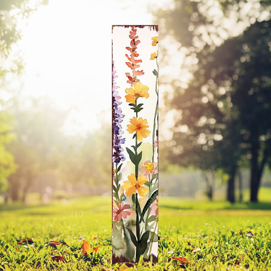 Summer Wildflowers Wooden Garden Stake Sign – Outdoor Floral Yard Décor | UV Print | Farmhouse Style | Multiple Sizes