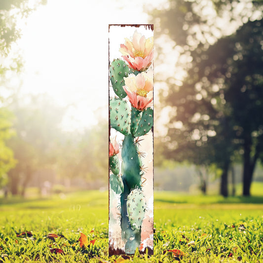 Summer Cactus Wooden Garden Stake Sign | Watercolor Outdoor Yard Décor | Farmhouse Style UV Printed | Multiple Sizes