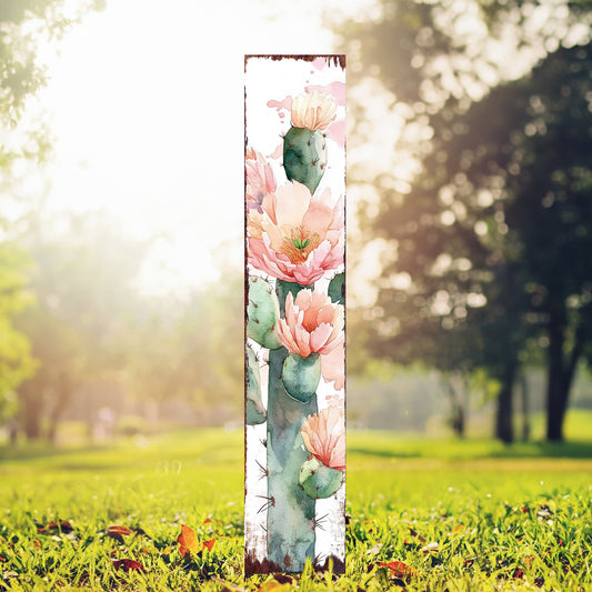 Summer Cactus Wooden Garden Stake Sign | Watercolor Outdoor Yard Décor | Farmhouse Style UV Printed | Multiple Sizes