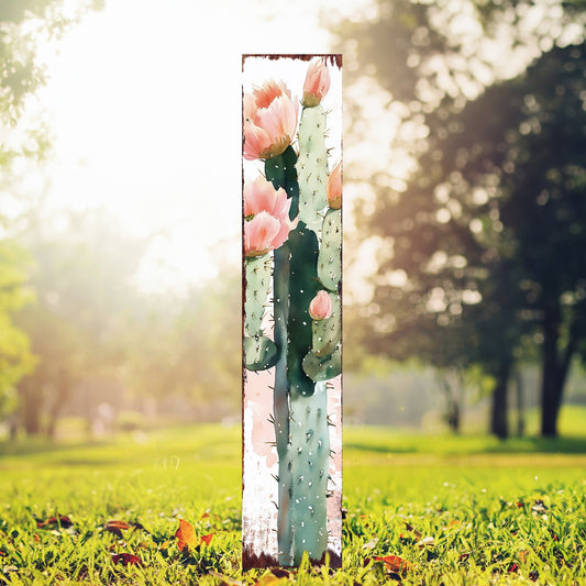 Summer Cactus Garden Stake | Watercolor Wooden Outdoor Yard Décor | Farmhouse Style UV Printed | Multiple Sizes